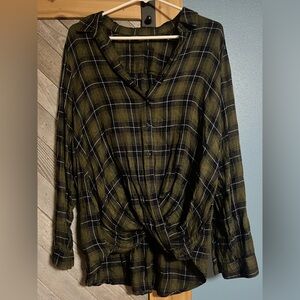 Plaid Button-Up Women Top